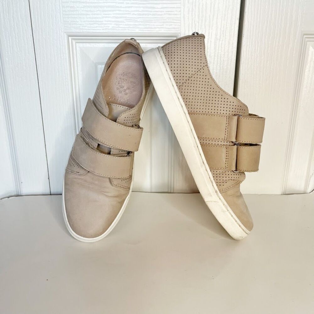Vince Camuto Brindy Velcro Strap Perforated Genuine Leather Slip On Sneakers